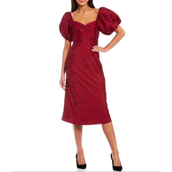 Sachin & Babi Gabby 80s-Inspired Puff Sleeve Cut-Out Tie Back Midi Dress 10 - Picture 4 of 14